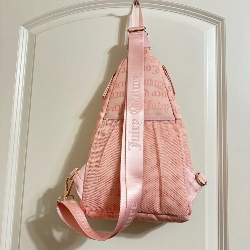 JUICY COUTURE POWDER BLUSH MATERIAL GIRL SLING BACKPACK‎ NWT BABY PINK BAG GIFT
